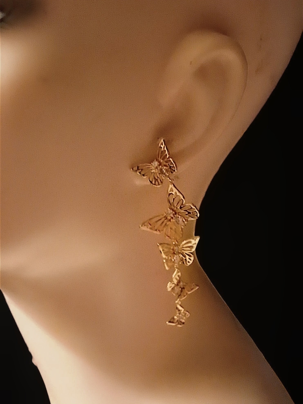 Delicate Gold Butterfly Drop Earrings -